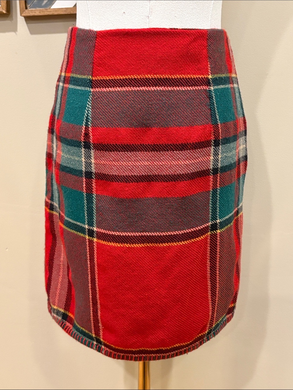 Vintage Ralph Lauren Country 90s Plaid Wool Woven Fringe Wrap Skirt size 6 - Picture 4 of 12